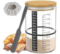 Juego de 6 vasos de masa madre de 900 ml, juego de iniciación de fermentación con tapa de madera, papel de medición de temperatura, tarros de almacenamiento herméticos con tapa para conservación de