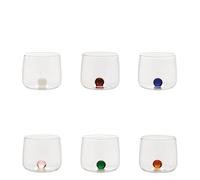 Juego de 6 vasos pequeños Bilia Tumbler Junior para licores y amargos, hechos a mano en vidrio de borosilicato con esferas de colores surtidos. - ZAFFERANO