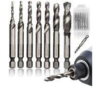 Juego de 7 Brocas para Metal HSS 2-en-1 con Macho de Roscar Integrado