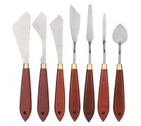 Juego de 7 cuchillos de paleta de acero inoxidable, set de espátulas para mezclar pintura al óleo y acrílica, hoja flexible con mango de abedul, cuchillos de paleta de madera en