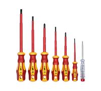 Juego de 7 destornilladores aislados y buscapolos de WIESEMANN 1893 I Aprobado por la VDE | Destronilladores para electricistas I Planos y PH I 80218