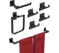 Juego de 7 piezas para toalleros de baño Unyqoos®, 60 cm, color mate, acero inoxidable, montaje en pared: incluye toallero, aro para toallas, soporte para papel higiénico y 4 ganchos dobles