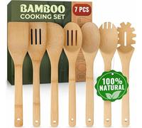 Juego de 7 utensilios de cocina de madera, cucharas de madera de bambú para cocinar, utensilios de cocina de madera fáciles de limpiar, resistentes, ligeros y resistentes al calor