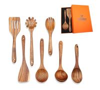 Juego de 7 Utensilios de Cocina de Madera de Teca - Cucharas y Espátula para Cocinar