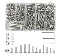 Juego de 747 tuercas y pernos surtidos (M3/M4/M5), cabeza hexagonal plana con arandelas, tornillos de máquina de acero inoxidable con llave, tornillos de llave Allen surtido mixto (plata)