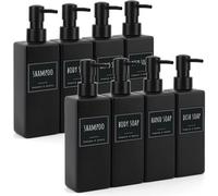 Juego de 8 dispensadores de bomba Unyqoos® en color mate: botellas de PET de 500 ml con bomba y etiquetas resistentes al agua, ideales para dispensar jabón y champú en el baño y la cocina