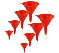 Juego de 8 embudos de plástico, embudos de filtro de boca ancha, para cocina, laboratorio, garaje, líquidos de coche, productos secos, botellas (rojo)