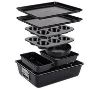 Nutrichef set de Moldes para Hornear, 8 piezas, Apilables, Acero al Carbono, Antiadherentes, Incluye bandeja, Sin PFOA ni PFOS, Apto para Horno hasta 232 °C