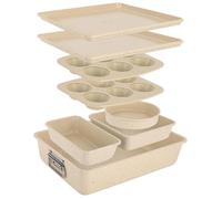 Juego de 8 moldes apilables para hornear de NutriChef, fabricados en acero al carbono | Antiadherentes, libres de PFOA y PFOS | Aptos para horno hasta 232 °C. Incluye bandeja para hornear, molde para