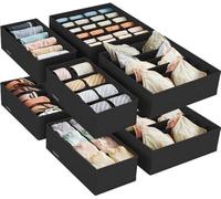 Juego de 8 organizadores plegables para cajones de la marca Unyqoos®, ideales para ropa interior y accesorios. Fabricados en tela no tejida con refuerzo de cartón, incluyen compartimentos de 5, 6, 8 y