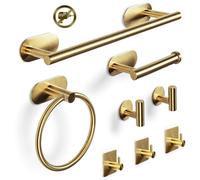 Juego de 8 piezas de accesorios para baño en color dorado: soporte para toallas, ganchos y soporte para papel higiénico