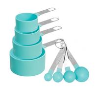 Juego de 8 tazas y cucharas medidoras, incluye 4 tazas medidoras de acero inoxidable y 4 mini cucharas medidoras, mango apilable, cuchara precisa para medir ingredientes secos y líquidos (verde)