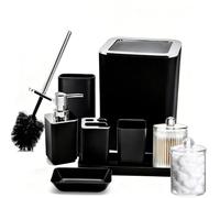 Juego de 9 Accesorios Baño, Set de Baño con Cepillo para Inodoro, Papelera, Jabonera, Dispensador de Jabón, Soporte para Bastoncillos de Algodón y Portacepillos de Dientes