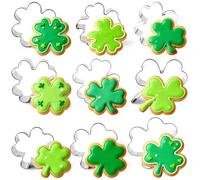 Juego de 9 cortadores de galletas de trébol, de acero inoxidable y trébol de cuatro hojas, incluye varios tamaños para decoraciones de horneado del día de San Patricio, primavera y vacaciones