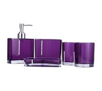 Juego de Accesorios de baño 5 Piezas, Color Morado, Taza baño, Botella, Soporte para Cepillo Dientes, jabonera, Juego encimera tocador Calidad hotelera, Kit para decoración hogares