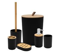 Juego de accesorios de baño Anika/Juego moderno de accesorios esenciales de baño/Incluye soporte para cepillo de dientes, cubo de basura, escobilla de baño, vaso, plato de jabón y dispensador de jabón