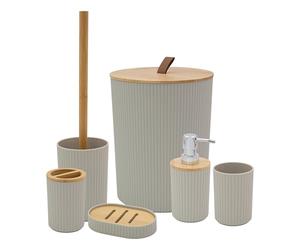 Juego de accesorios de baño Anika/Juego moderno de artículos esenciales para el baño/Incluye soporte para cepillo de dientes, cubo de basura, escobilla de baño, vaso, jabonera y dispensador de jabón