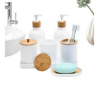 Juego de accesorios de baño, botella de champú con 2 | Estuche para barra de jabón con taza para cepillo de dientes y bandeja para baño, cocina, encimera, estante de tocador y