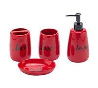 Juego de Accesorios de baño, cerámica, 4 Piezas, Soporte para Cepillo de Dientes, dispensador de jabón, jabonera, Taza para decoración de baño y Regalo (Azul Marino) (Rojo)
