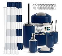 Juego de accesorios de baño con cortina de ducha, dispensador de jabón, jabonera, soporte para cepillo de dientes con taza, juego de cortina de ducha con forro y ganchos, cepillo de inodoro y soporte,