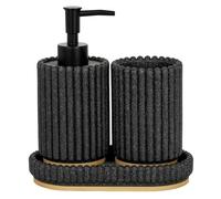 Juego de accesorios de baño con dispensador de jabón, vaso para cepillos de | 3 piezas. Moderno diseño acanalado para un lavabo organizado con estilo con dispensador de jabón, vaso para cepillos de