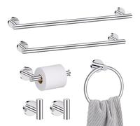 Juego de Accesorios de baño cromados, Juego de 6 toalleros, Incluye Barra de Toalla de 19.68/23.6 Pulgadas, Soporte para Papel higiénico, Anillo de Toalla y Gancho de Toalla, Juego de Accesorios de