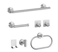 Juego de accesorios de baño de 7 piezas, acero inoxidable, juego de utensilios de baño en plata, torre de baño, juego montado en la pared, incluye toallero de 40 cm, toallero
