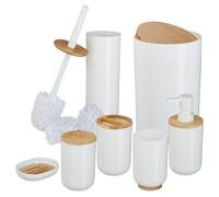Juego de accesorios de baño de 7 piezas, fabricado en plástico y bambú