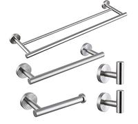 Juego de accesorios de baño de acero inoxidable cepillado para montaje en pared, incluye barra doble de 45,7 cm, barra de toalla de 30,5 cm, soporte para papel higiénico, 2 ganchos para toallas