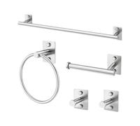 Juego de accesorios de baño de acero inoxidable para montaje en pared | Juego de accesorios de baño de 4 piezas con toallero, soporte, anillos de toalla y gancho para bata para almacenamiento en el