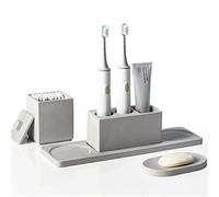Juego de Accesorios de baño Gris, diatomita, Accesorios de baño para encimera Completo con Soportes para cepillos de Dientes eléctricos, Juego de jabonera