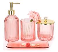 Juego de Accesorios de baño, Juego Completo de 4 Accesorios de baño de Vidrio con dispensador de jabón de loción, Soporte para Cepillo de Dientes, Tarro de boticario, Bandeja de tocador, decoración