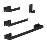 Juego de accesorios de baño negros autoadhesivos, gancho para bata, toallero, barra de toalla, soporte de papel, juego de accesorios sin clavos Black 4pcs Set