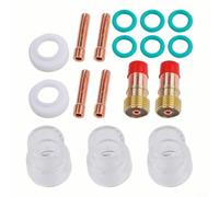 Juego de accesorios de soldadura TIG de 17 piezas con lente de gas #12 y boquilla de cerámica de 3/32 pulgadas, compatible con quemador WP-17/18/26, soporte de electrodo de latón para soldadura