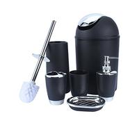 Juego de Accesorios para Baño, 6 Piezas, Dispensador de Jabón, Vaso para Cepillos de Dientes, Jabonera, Soporte para Cepillo de Dientes, Cubo de Basura, Escobilla, Negro