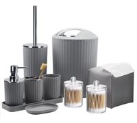 Juego de accesorios para baño de 10 piezas, color gris, fabricado en plástico
