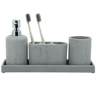 Juego de accesorios para baño de 4 piezas en gris claro, que incluye dispensador de jabón y soporte para cepillos de dientes