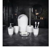 Juego de accesorios para baño de 6 piezas, incluye escobilla, cubo de basura, jabonera, vaso para cepillos de dientes, dispensador de jabón y vaso de enjuague, diseño moderno