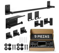 Juego de accesorios para baño de 9 piezas, color , acero inoxidable, sin necesidad de taladrar