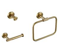 Juego de accesorios para baño en color dorado cepillado, que incluye un perchero para toallas y un soporte para cepillo de inodoro