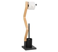 Juego de accesorios para baño, incluye soporte para papel higiénico y escobilla, 75 cm, color gris/natural