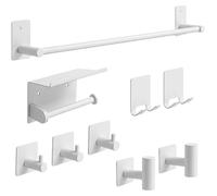 Juego de accesorios para baño, sin necesidad de taladrar, de 9 piezas, en color blanco