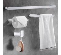 Juego de accesorios para baño Unyqoos® de 4 piezas, fabricado en aluminio, color plateado: incluye un toallero de 40 cm, un sujetatelas, un dispensador de papel higiénico y un gancho para toallas