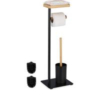 Juego de accesorios para el baño: portarrollo de papel higiénico, cepillo para el inodoro, soporte para el cepillo y estante, hechos de bambú y hierro, color , estilo natural