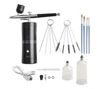 Juego de aerógrafo portátil con mini compresor, recargable por USB, funciona con pilas, spray de doble acción para gráficos automáticos, tatuajes, manualidades (negro C)