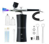 Juego de aerógrafo portátil con mini compresor, recargable por USB, funciona con pilas, spray de doble acción para gráficos automáticos, tatuajes, manualidades (negro + manguera)