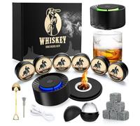 Juego de ahumador de Whisky eléctrico - 6 Chips de Madera, 6 Piedras de Whisky, Forma de Bola de Hielo, Juego de ahumador de Whisky Recargable, Kit de ahumador de cóctel para Bourbon, Saturn Smoker