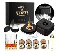 Juego de ahumador de Whisky eléctrico con 4 Chips de Madera, Vasos de Whisky y Forma de Bola de Hielo, Kit de ahumador de cóctel Recargable con Encendedor Integrado, Regalo para Padres, Amantes de
