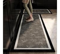 Juego De Alfombras Antideslizantes Para Cocina De 45X180 Cm Con Diseño De Hojas De Bambú, Lavables Y Con Base De Goma. Alfombras Largas De Estilo Vintage Para Áreas De Fregadero, Pasillo, Entrada