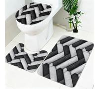 Juego de Alfombras de Baño 3 Piezas Espiga geométrica Antideslizante, Textura de Línea Set de Alfombra de Baño con Contorno en U y Tapa de Inodoro, Suave Absorbente Decoración Hogar